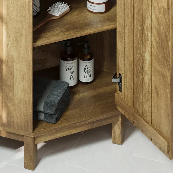 Corner Vanity Unit with Shelf - Mango Wood Effect