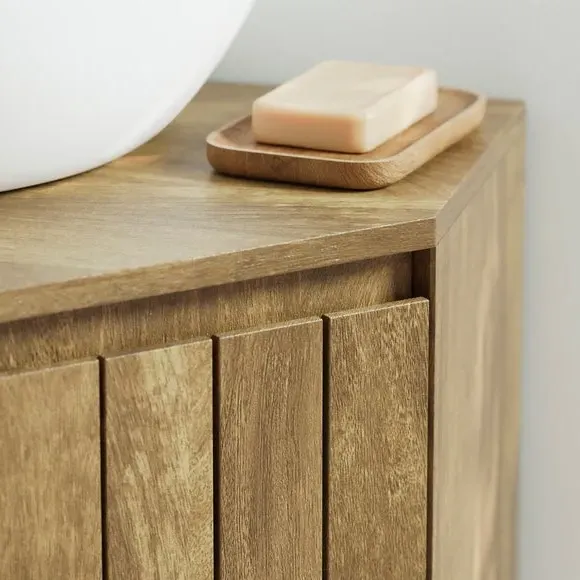 Corner Vanity Unit with Shelf - Mango Wood Effect