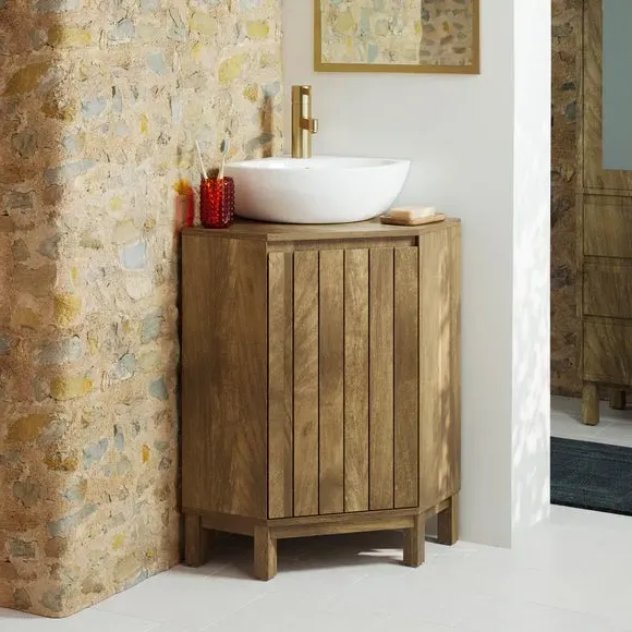 Corner Vanity Unit with Shelf - Mango Wood Effect image