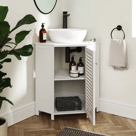 Corner Vanity Unit with Storage - White, MDF