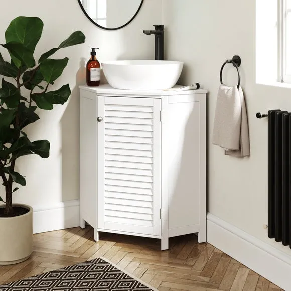 Corner Vanity Unit with Storage - White, MDF