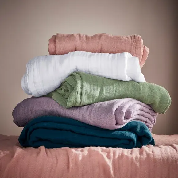 Cotton Muslin Throw Blanket - White, Cotton