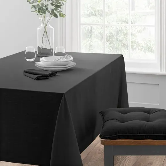 Cotton Tablecloth with Slub Texture - Black