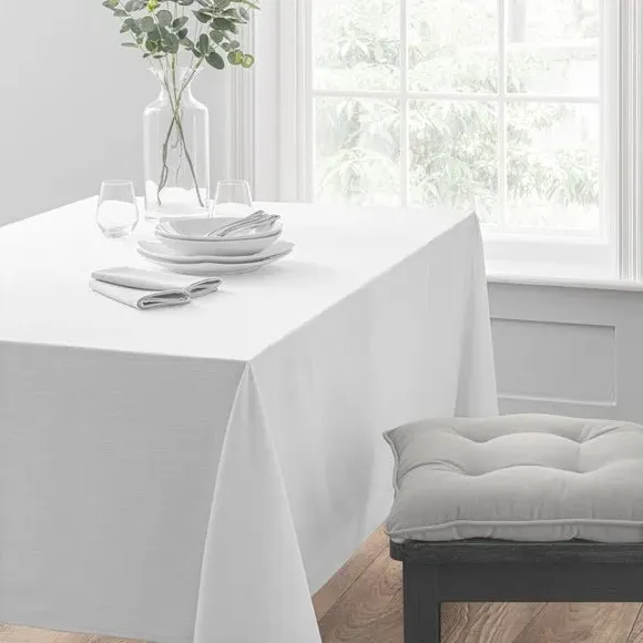 Cotton Tablecloth with Slub Texture - White