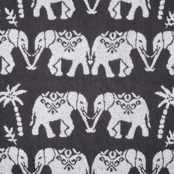 Cotton Towel with Elephant Pattern - Silver