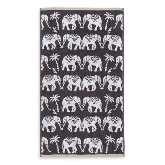 Cotton Towel with Elephant Pattern - Silver