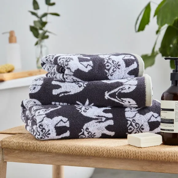 Cotton Towel with Elephant Pattern - Silver image