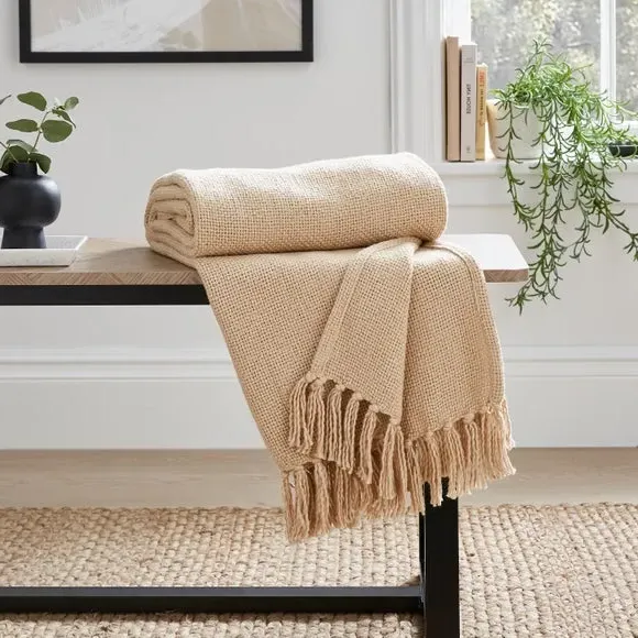 Cotton Weave Throw Blanket - Cream