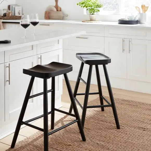 Counter Height Bar Stool - Black, Solid Oak