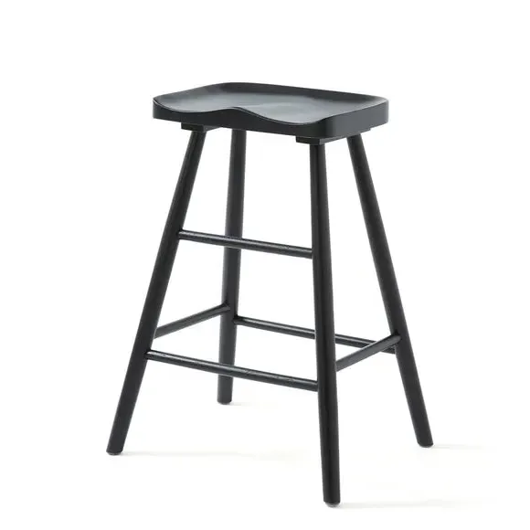 Counter Height Bar Stool - Black, Solid Oak