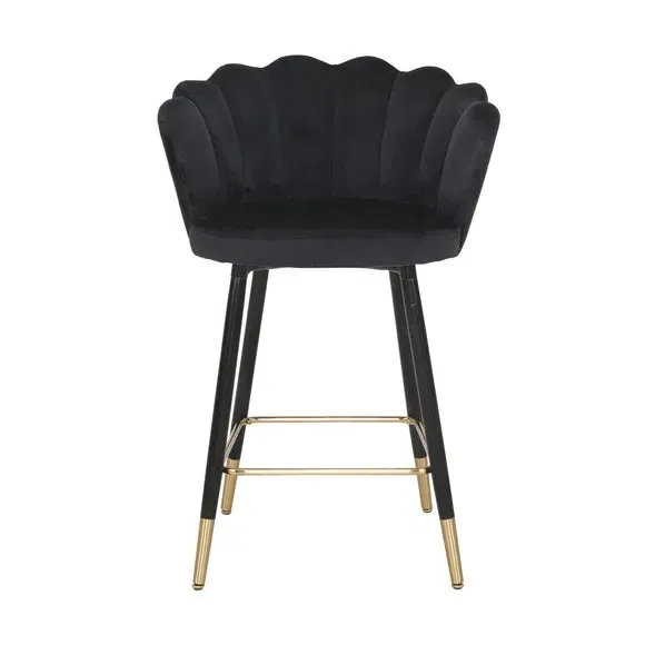 Counter Height Bar Stool - Black, Velvet