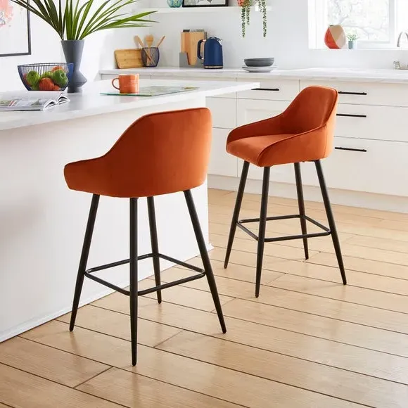 Counter Height Bar Stool - Burnt Orange, Velvet