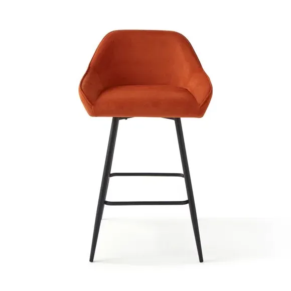 Counter Height Bar Stool - Burnt Orange, Velvet