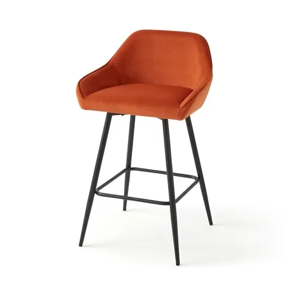 Counter Height Bar Stool - Burnt Orange, Velvet