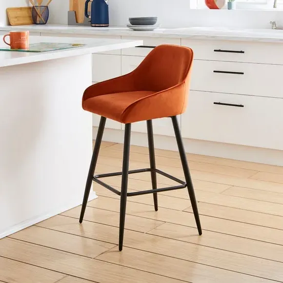 Counter Height Bar Stool - Burnt Orange, Velvet image
