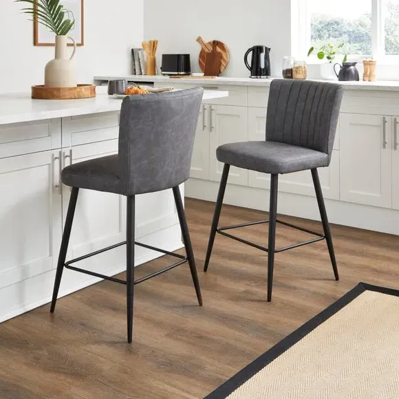 Counter Height Bar Stool - Grey, Faux Leather