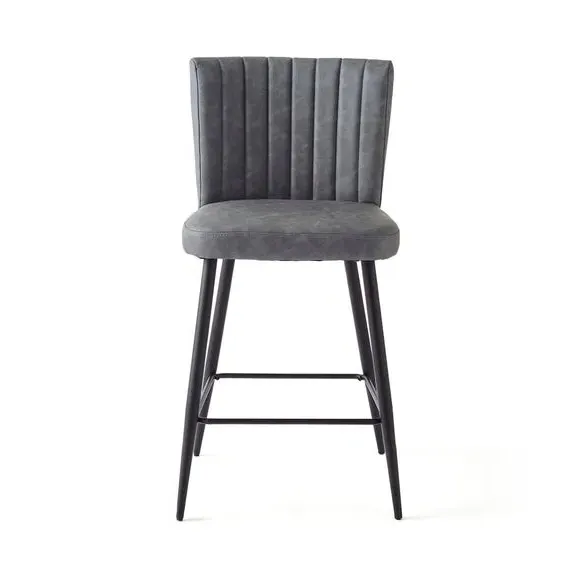 Counter Height Bar Stool - Grey, Faux Leather