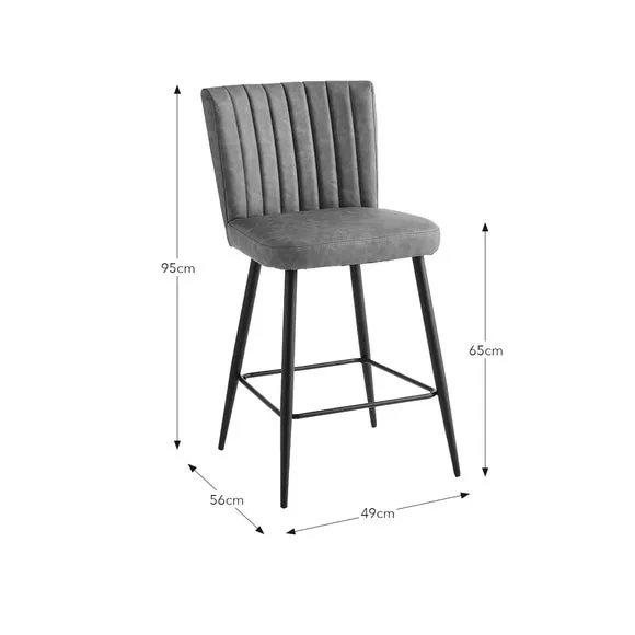 Counter Height Bar Stool - Grey, Faux Leather