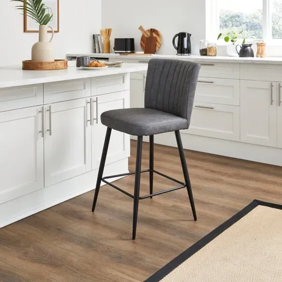 Counter Height Bar Stool - Grey, Faux Leather image
