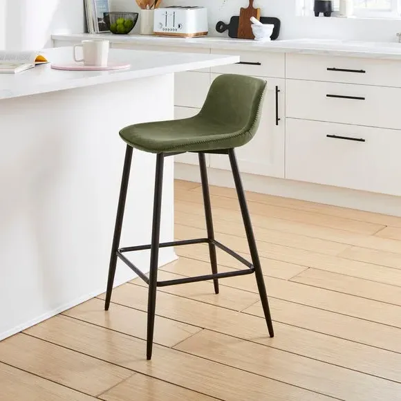 Counter Height Bar Stool - Olive, Faux Leather