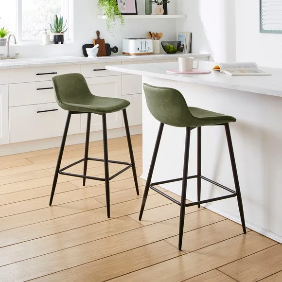 Counter Height Bar Stool - Olive, Faux Leather image