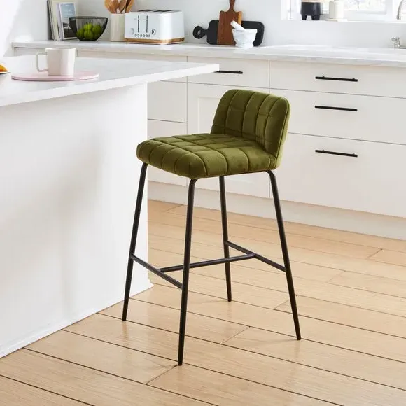 Counter Height Bar Stool - Olive, Velvet