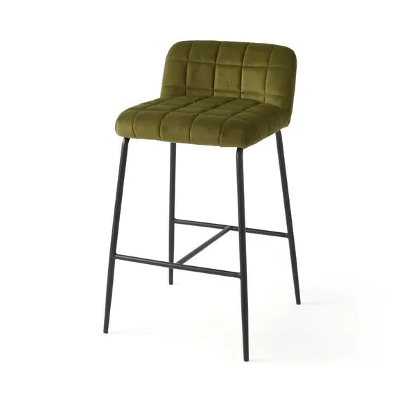 Counter Height Bar Stool - Olive, Velvet