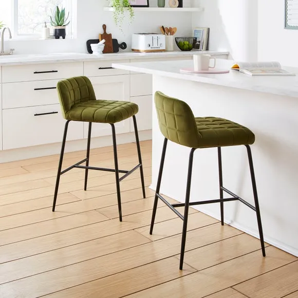 Counter Height Bar Stool - Olive, Velvet image
