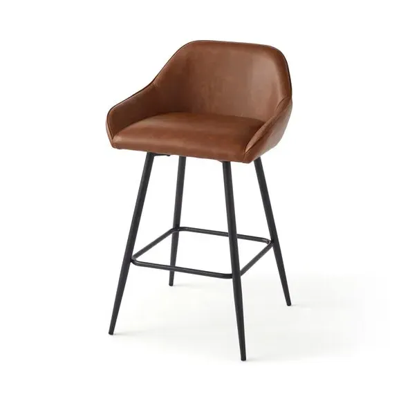 Counter Height Bar Stool - Tan, Faux Leather