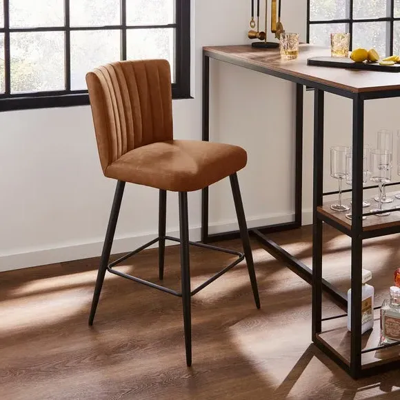 Counter Height Bar Stool - Tan, Faux Leather