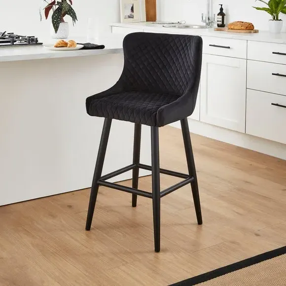 Counter Height Bar Stool with Arms - Black, Velvet image