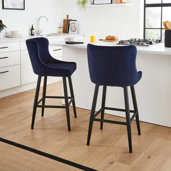 Counter Height Bar Stool with Arms - Blue, Velvet