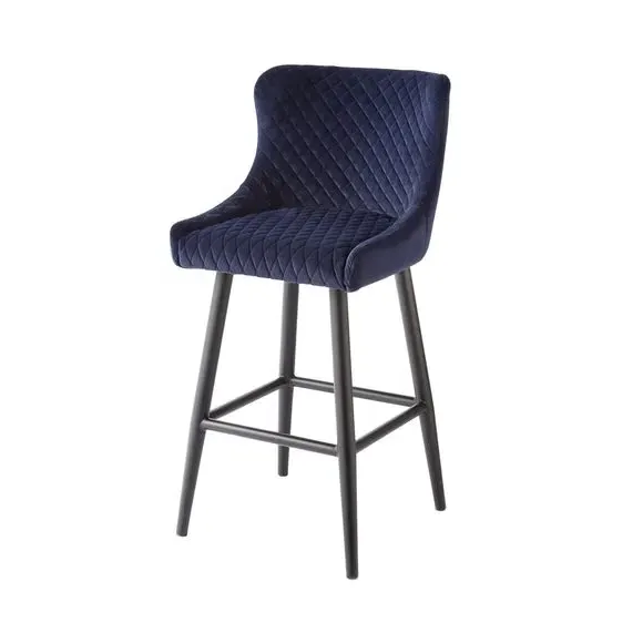Counter Height Bar Stool with Arms - Blue, Velvet