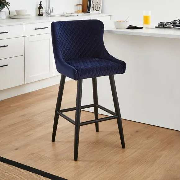 Counter Height Bar Stool with Arms - Blue, Velvet