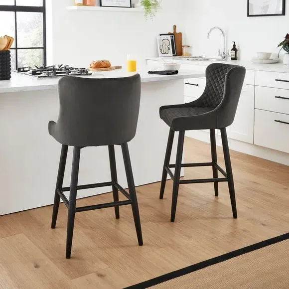 Counter Height Bar Stool with Arms - Charcoal, Velvet