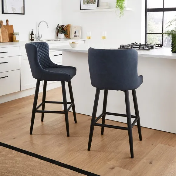 Counter Height Bar Stool with Arms - Navy, PU
