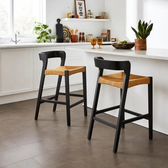 Counter Height Bar Stool with High Back - Black, Wood