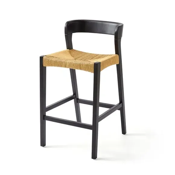 Counter Height Bar Stool with High Back - Black, Wood