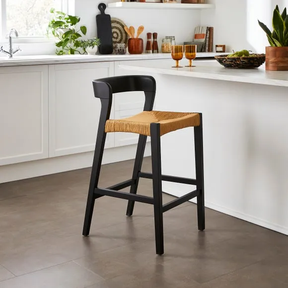 Counter Height Bar Stool with High Back - Black, Wood image