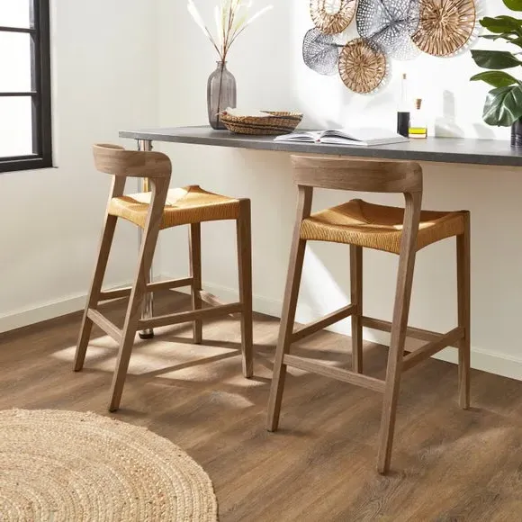 Counter Height Bar Stool with High Back - Dark, Wood