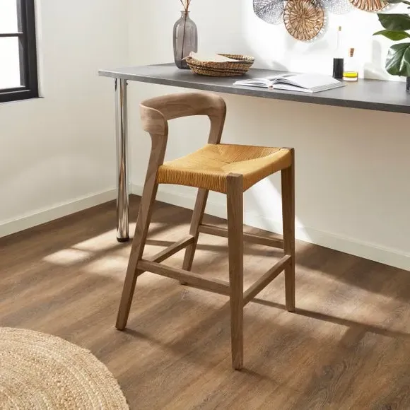 Counter Height Bar Stool with High Back - Dark, Wood