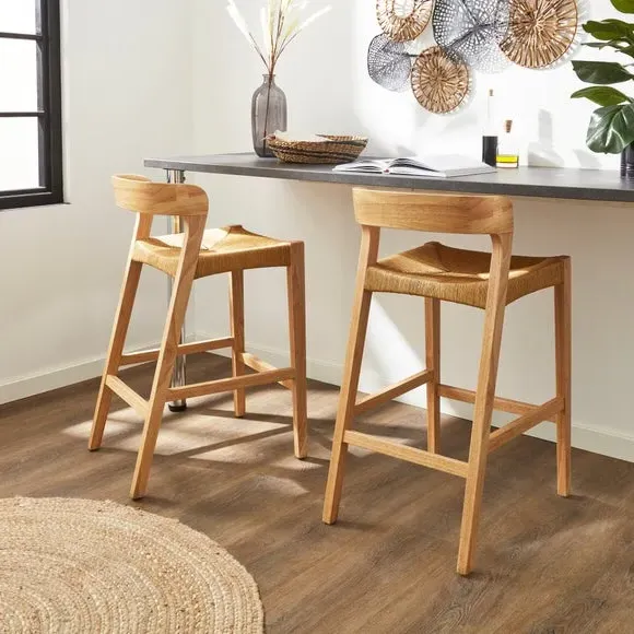 Counter Height Bar Stool with High Back - Natural, Wood