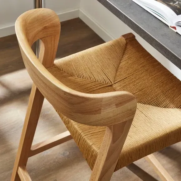 Counter Height Bar Stool with High Back - Natural, Wood