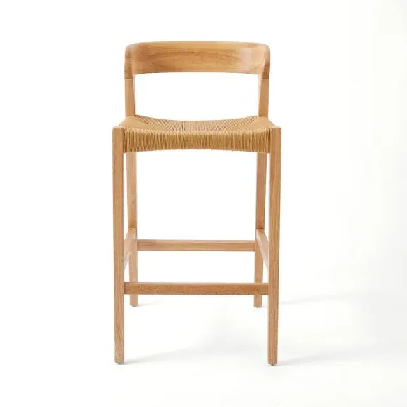 Counter Height Bar Stool with High Back - Natural, Wood