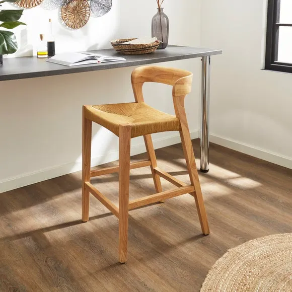 Counter Height Bar Stool with High Back - Natural, Wood