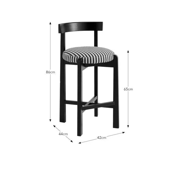 Counter Height Barstool - Black, Striped Fabric