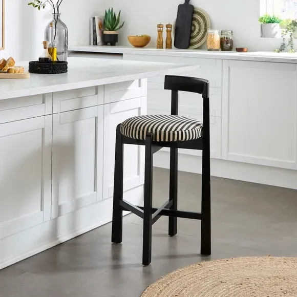 Counter Height Barstool - Black, Striped Fabric image