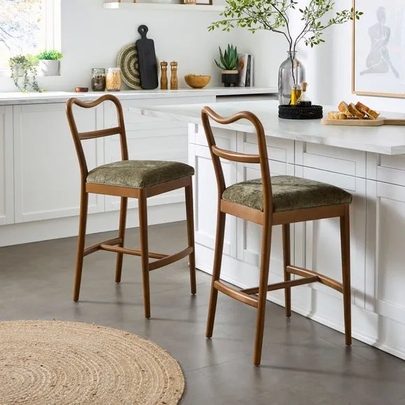 Counter Height Barstool Curved Back - Olive, Chenille