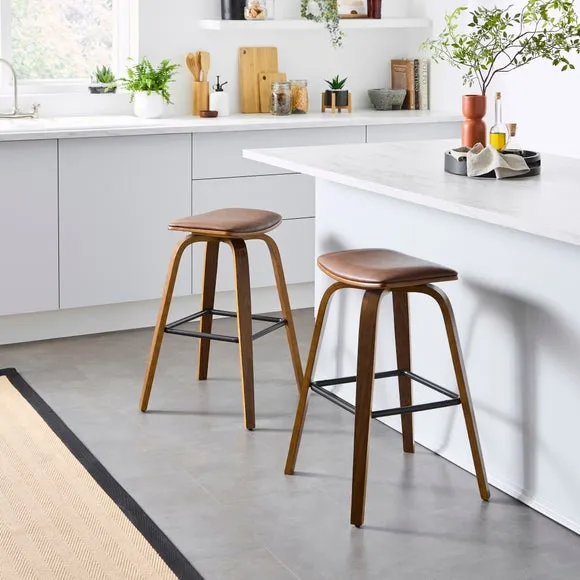Counter Height Barstool - Dark Wood, Faux Leather