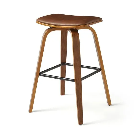 Counter Height Barstool - Dark Wood, Faux Leather